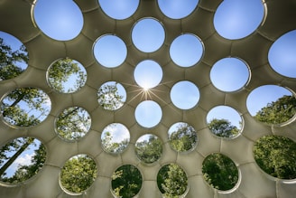white and blue round ceiling
