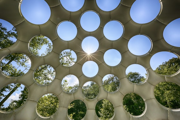 white and blue round ceiling