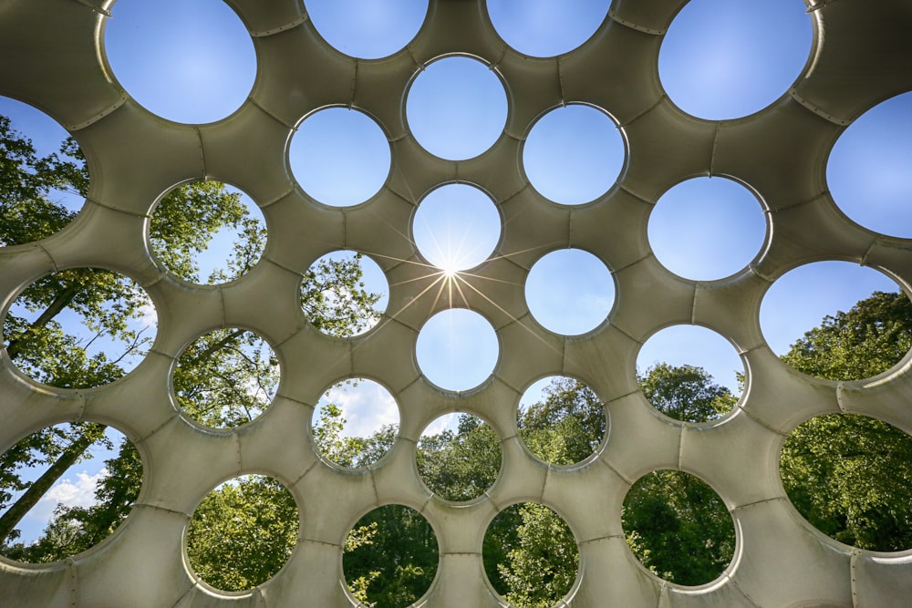 white and blue round ceiling