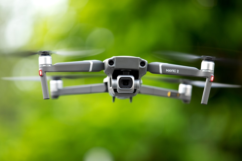 black and gray drone in tilt shift lens