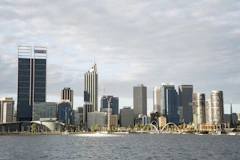 Office towers in central Perth, Western Australia, seen across the water