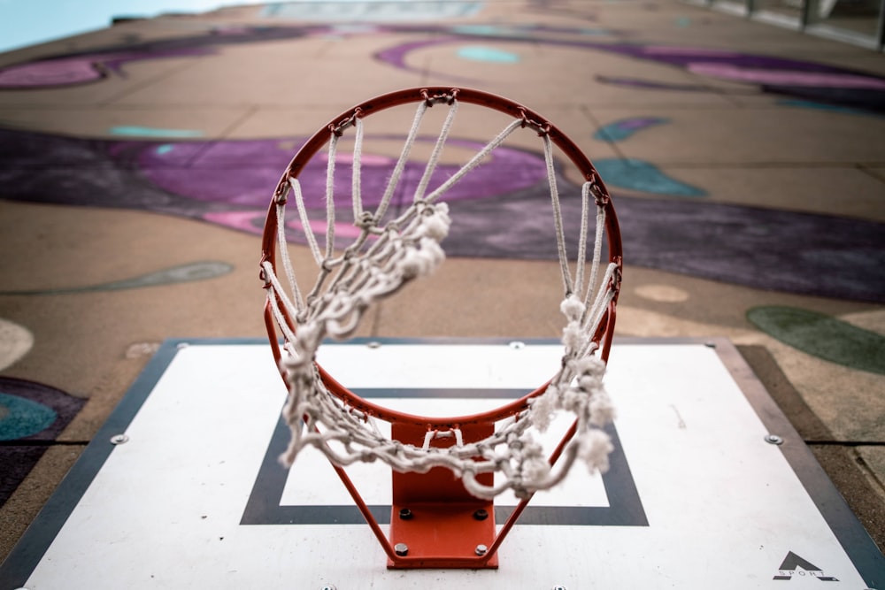 brown and white basketball hoop