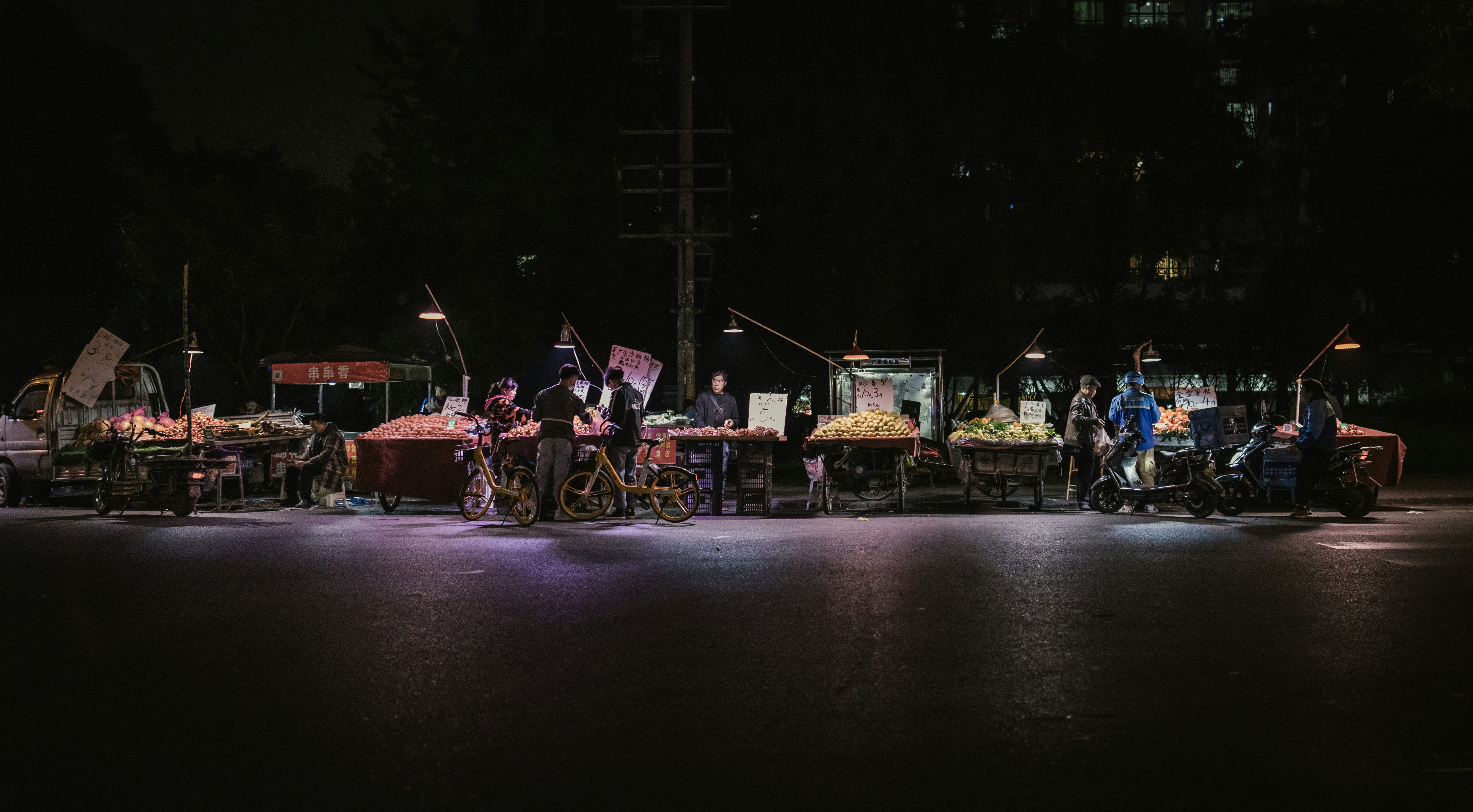 Cyclists riding at night