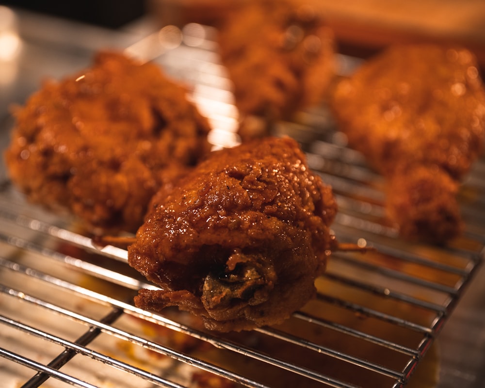 fried chicken on stainless steel tray