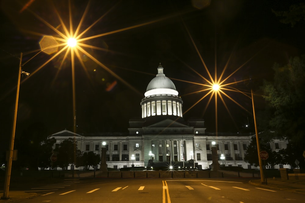 white concrete building during night time