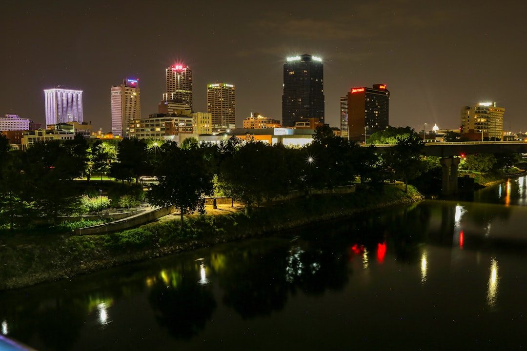 city skyline during night time