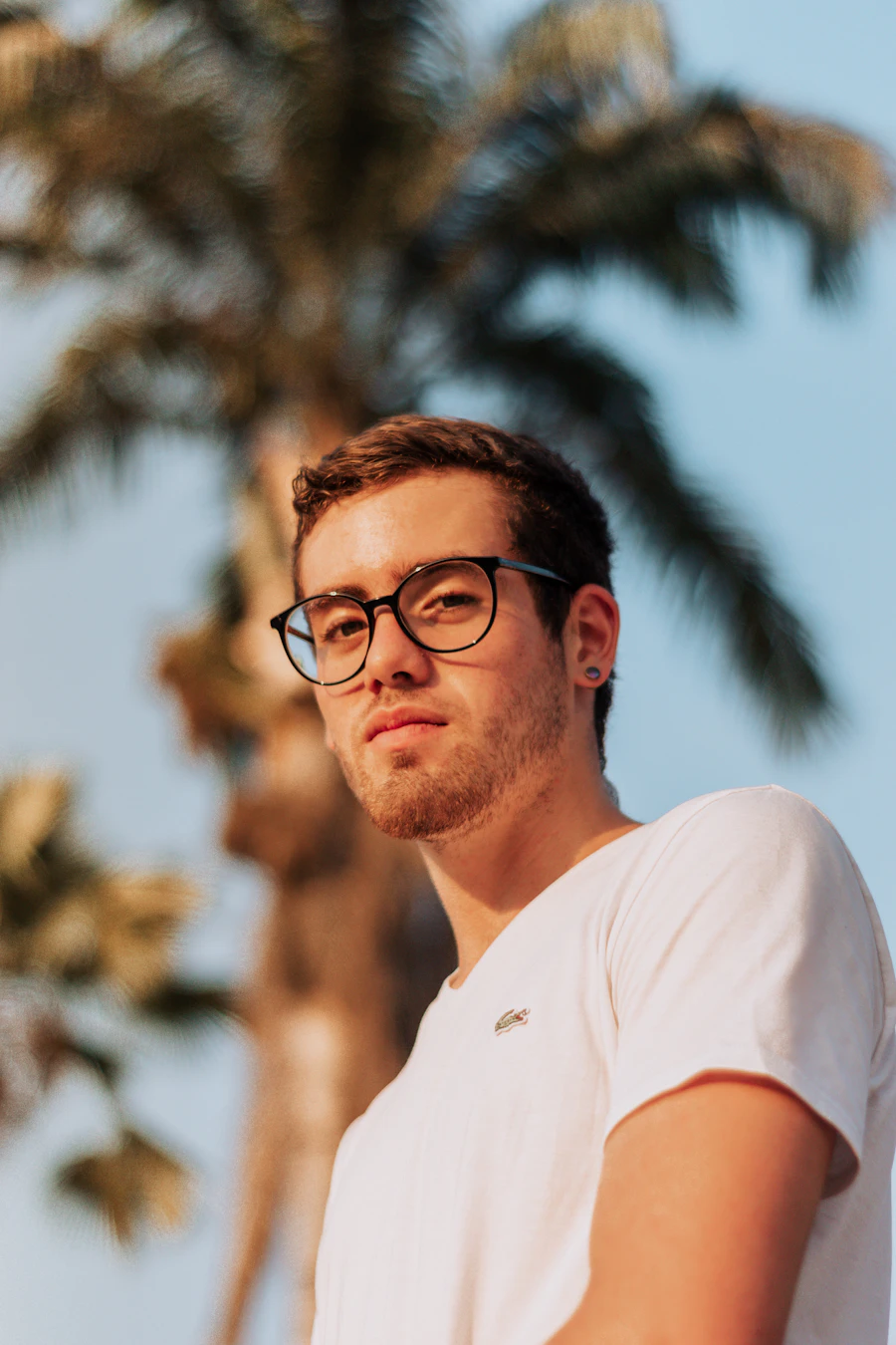 Man wearing black frame eyeglasses