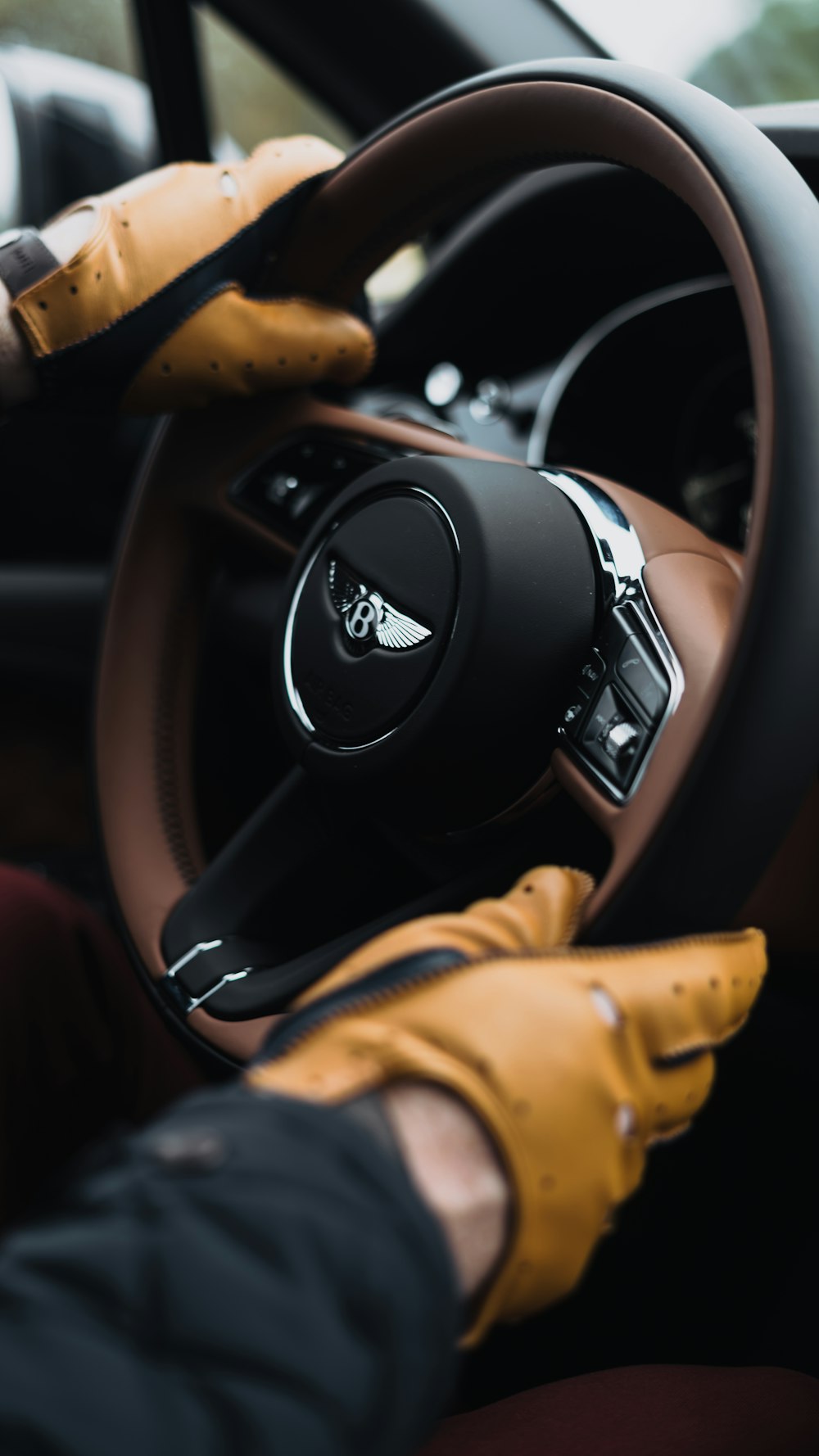 person holding black and silver nissan steering wheel
