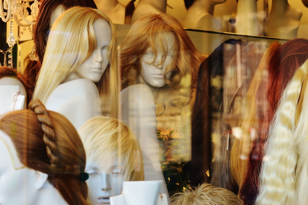 womans face mannequin in glass