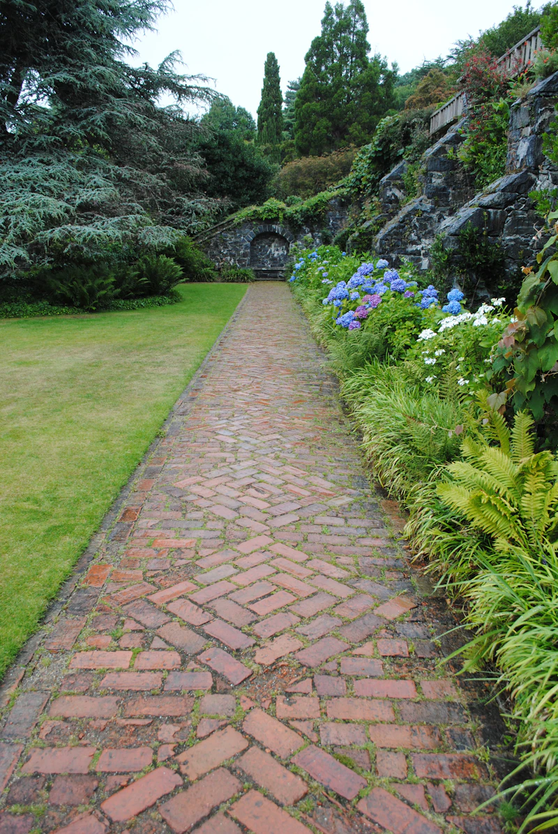 Brown brick garden pathway