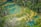 A vibrant landscape featuring a series of turquoise pools connected by small waterfalls, surrounded by lush greenery and dense forest. The scene is an overhead view showcasing the natural pattern and flow of water and vegetation.