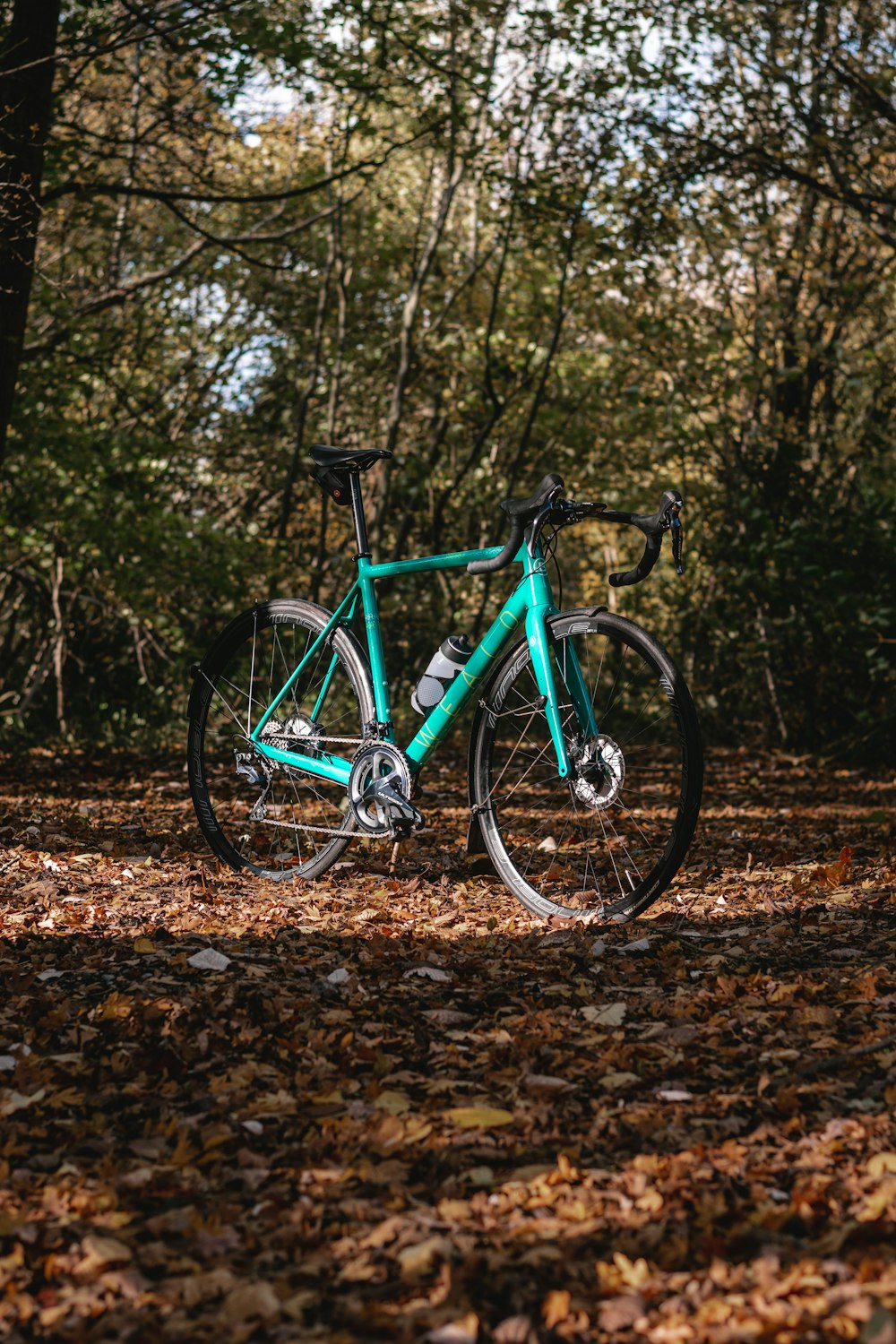 green and black mountain bike on dirt road