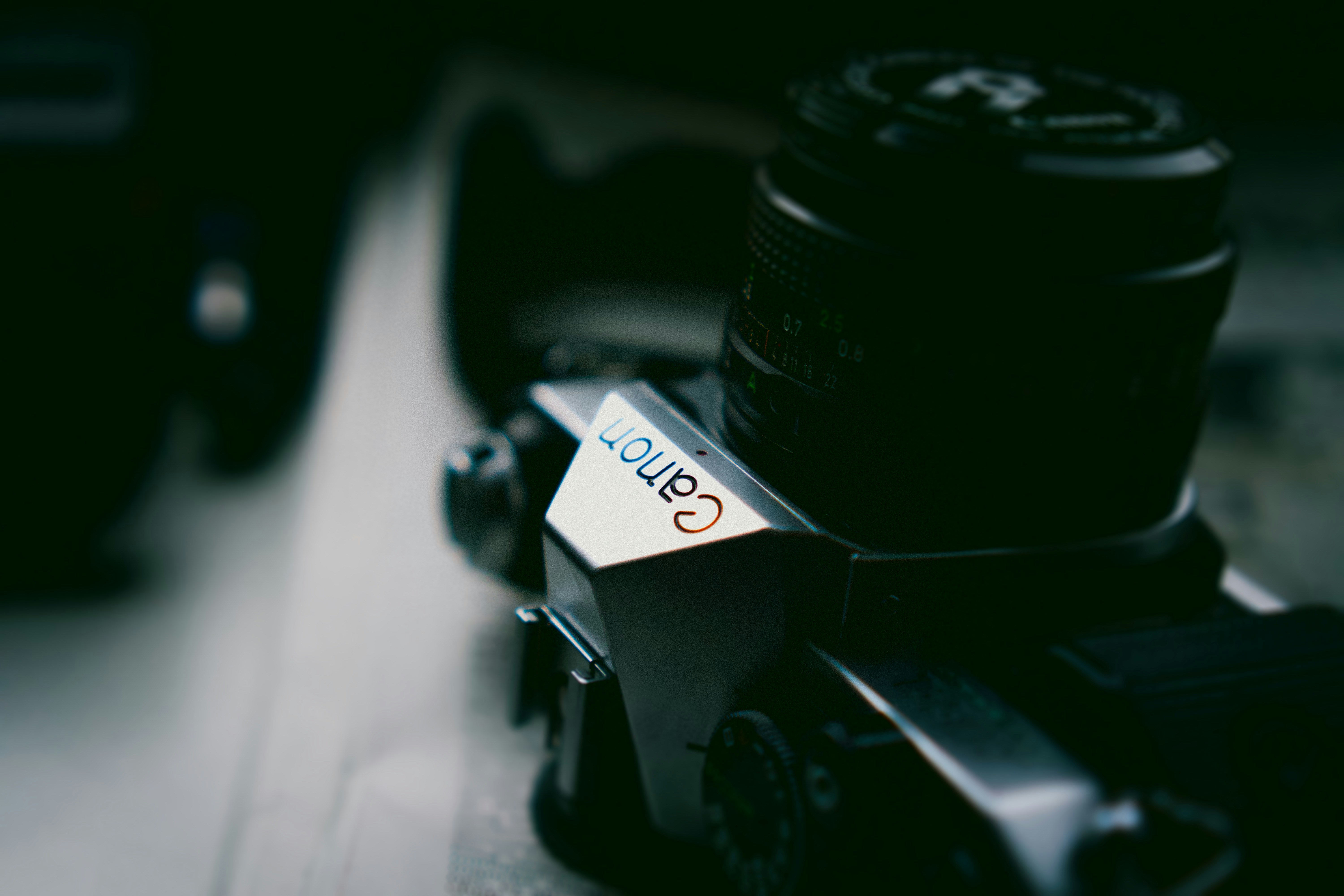 black-camera-lens-on-white-table