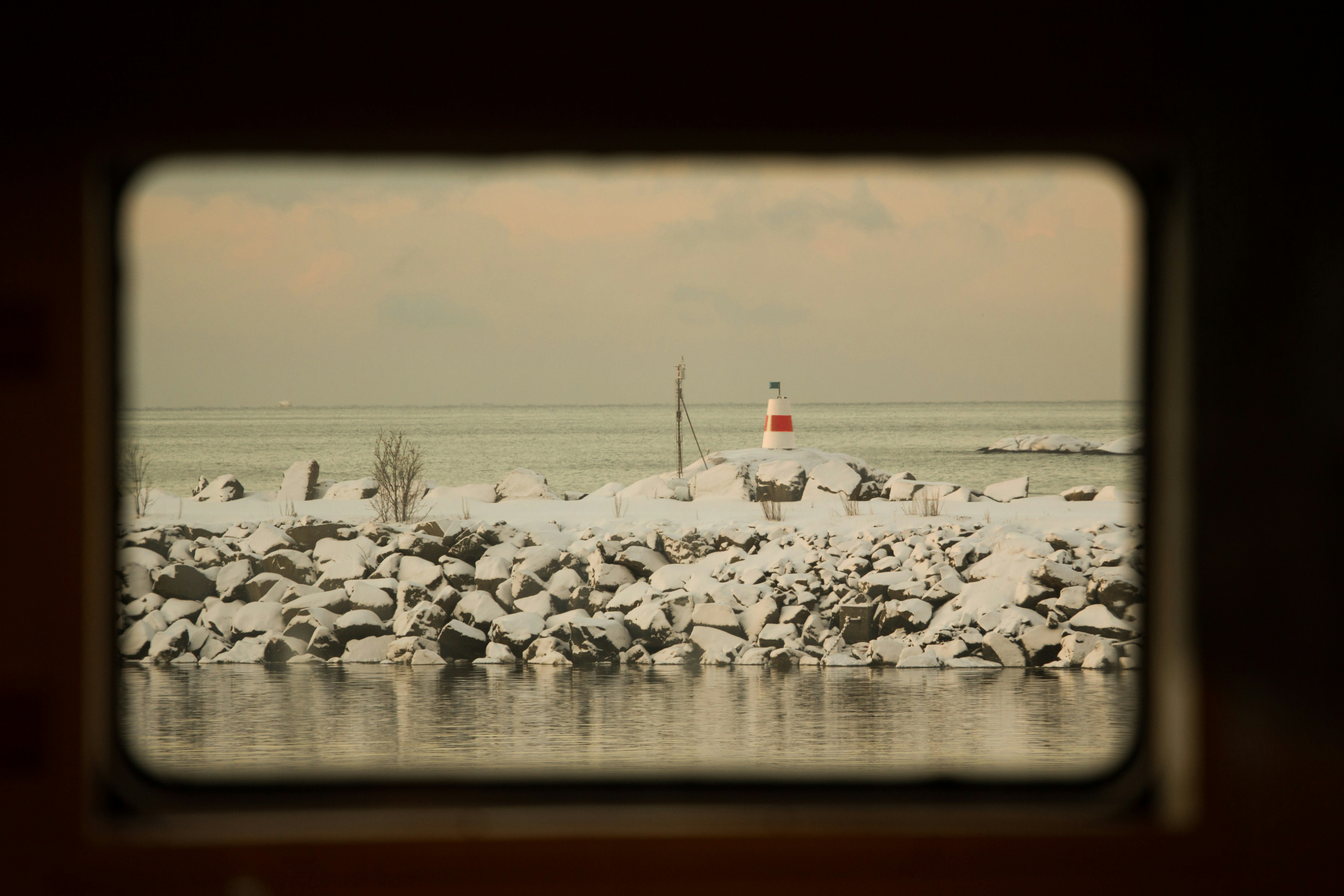 Porthole snow at first light