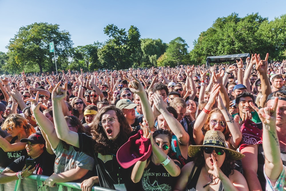 group of people raising their hands during daytime