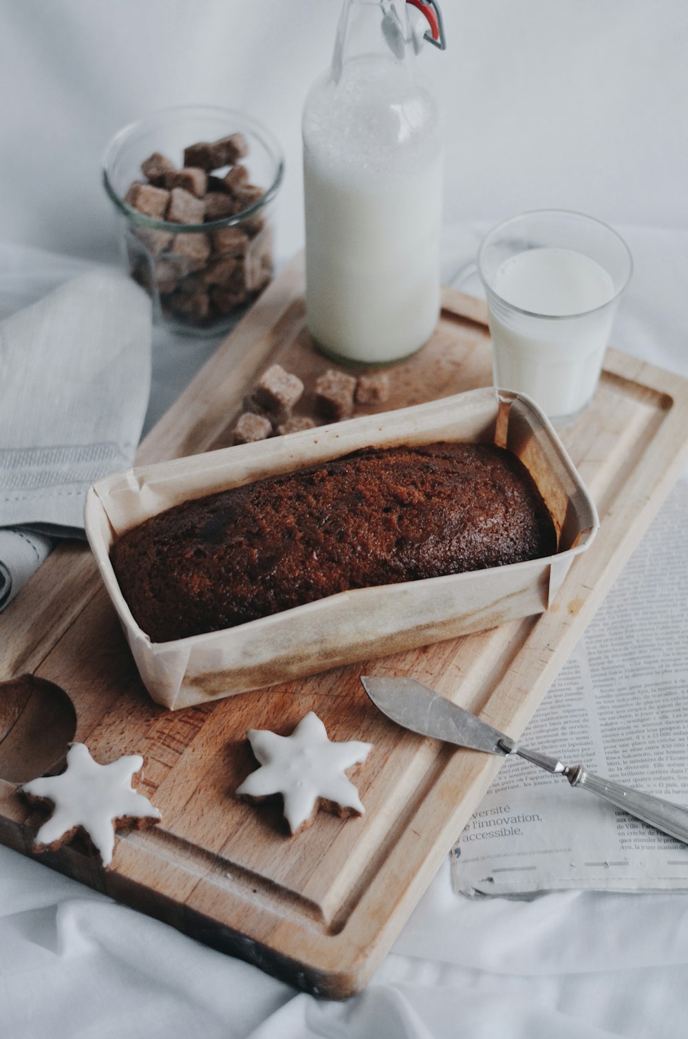 brown bread on white rectangular tray