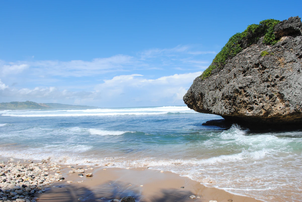 Rocky coastline and clear sea in Barbados