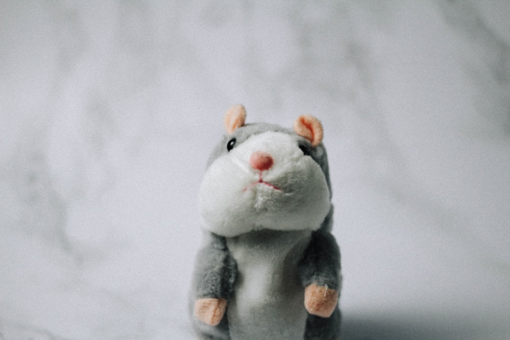 gray and white animal plush toy
