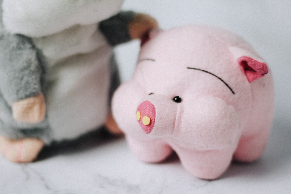 pink pig plush toy on white surface