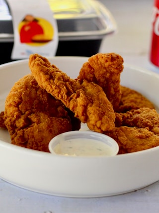 fried chicken on white ceramic plate