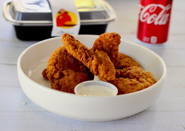 fried chicken on white ceramic plate