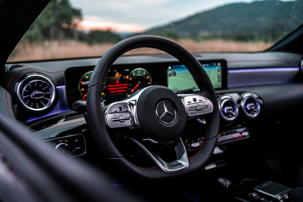 black bmw car steering wheel