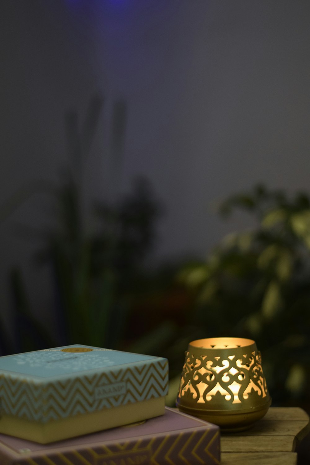 blue and white polka dot box