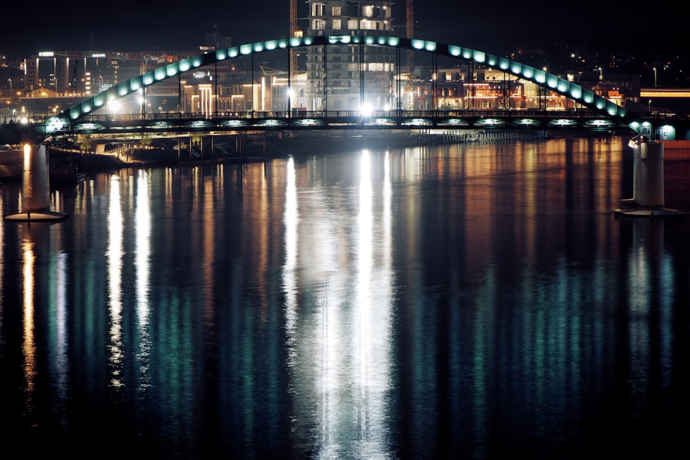 bridge with lights during night time