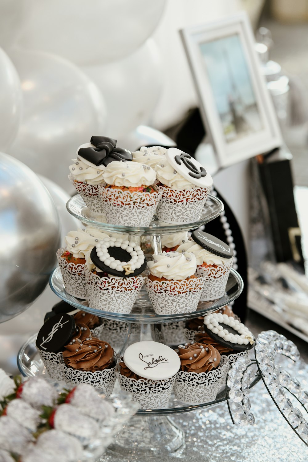 white and brown cupcakes on white tray