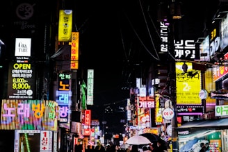 people walking on street during nighttime
