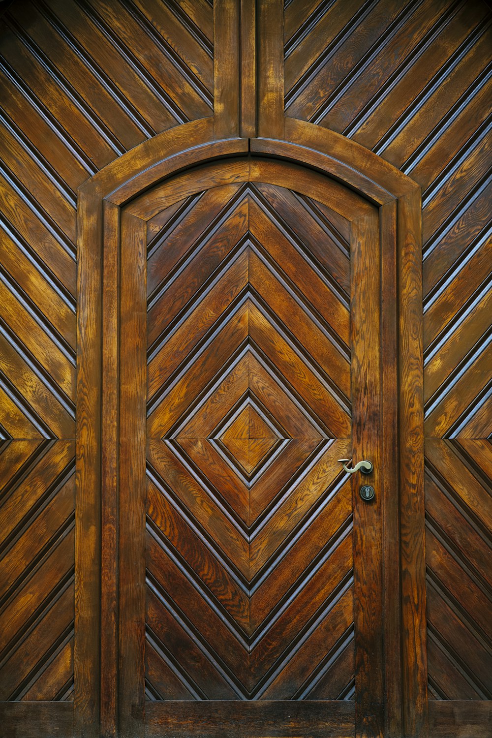 brown wooden door with silver handle