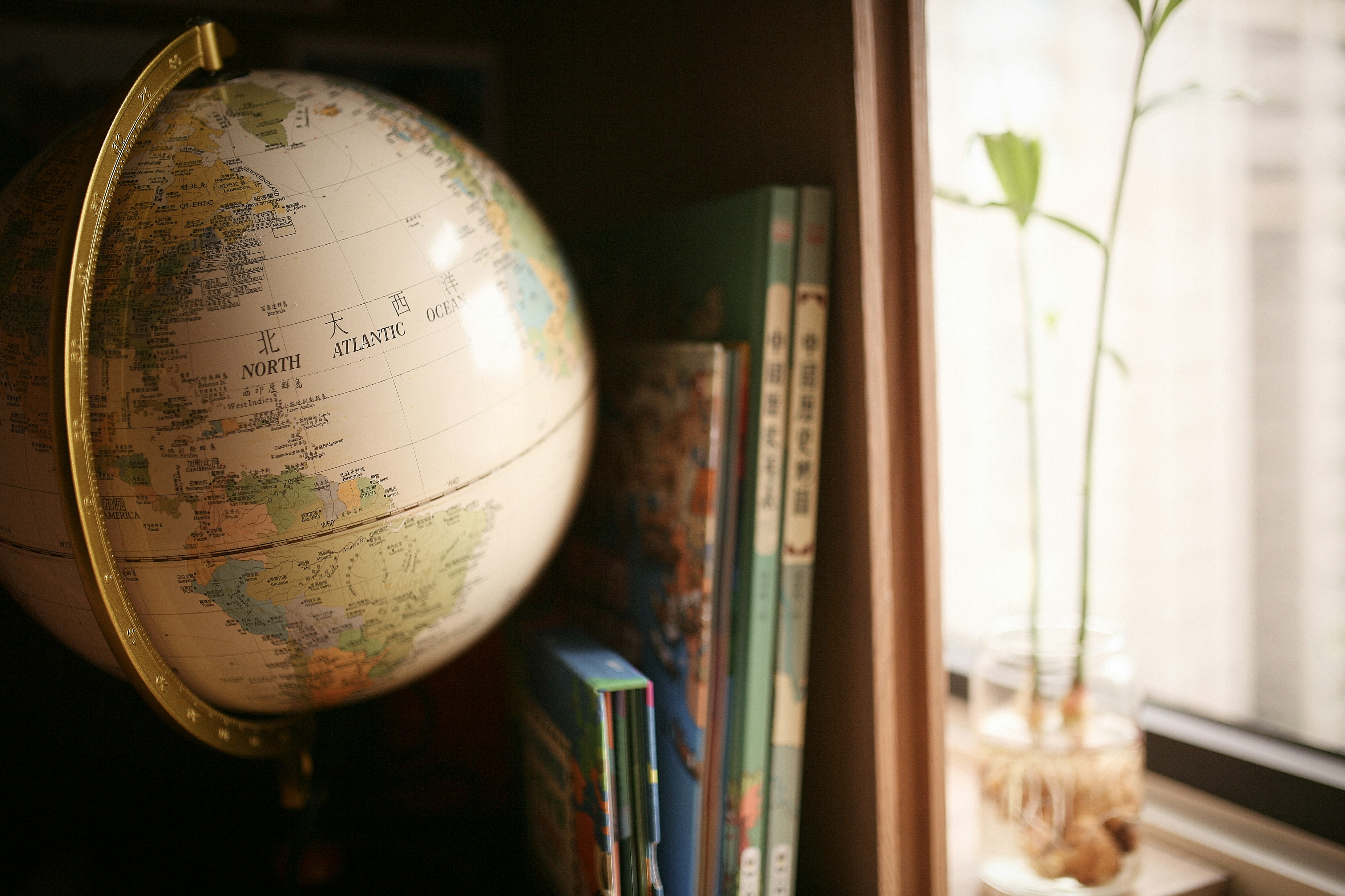 white and blue desk globe, 
