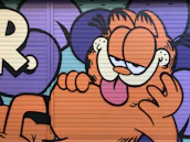 The orange cat logo with its playful tail curling beneath the store name on a vibrant background.