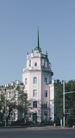 white and green concrete building