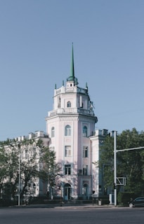 white and green concrete building