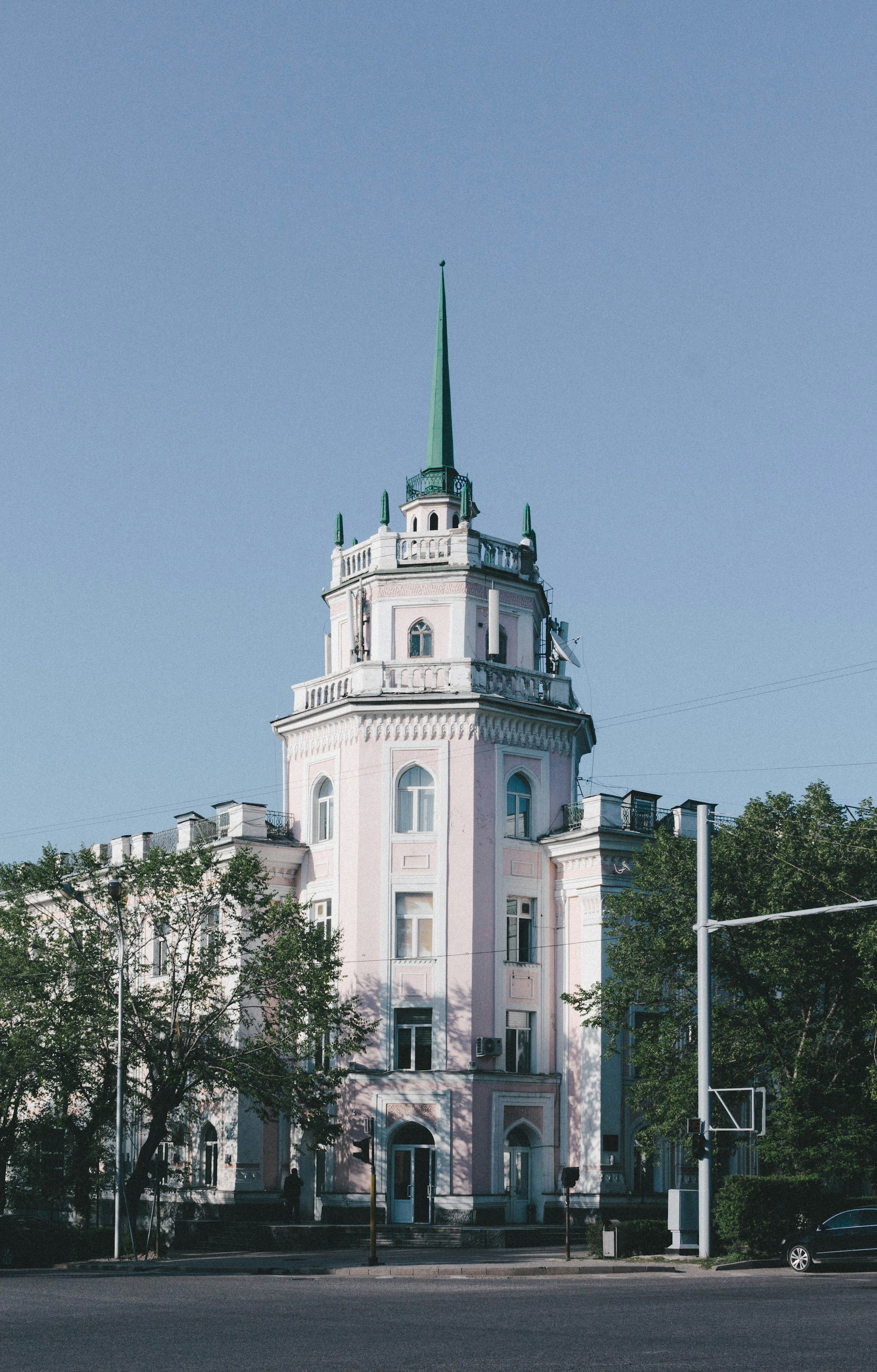 white and green concrete building