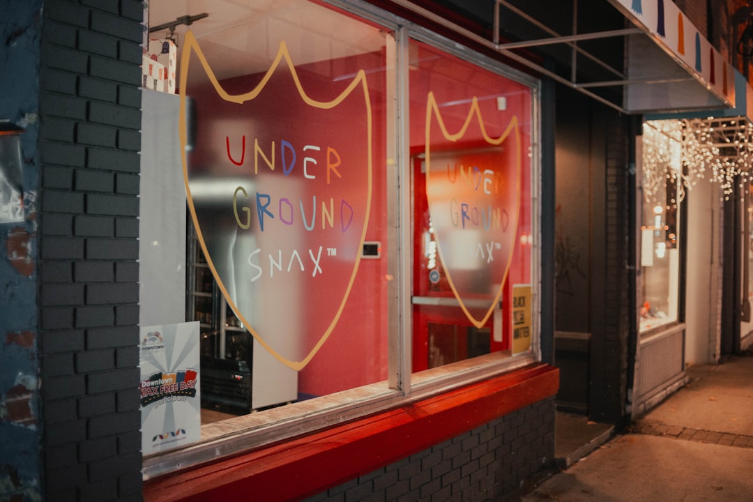 red and white store front