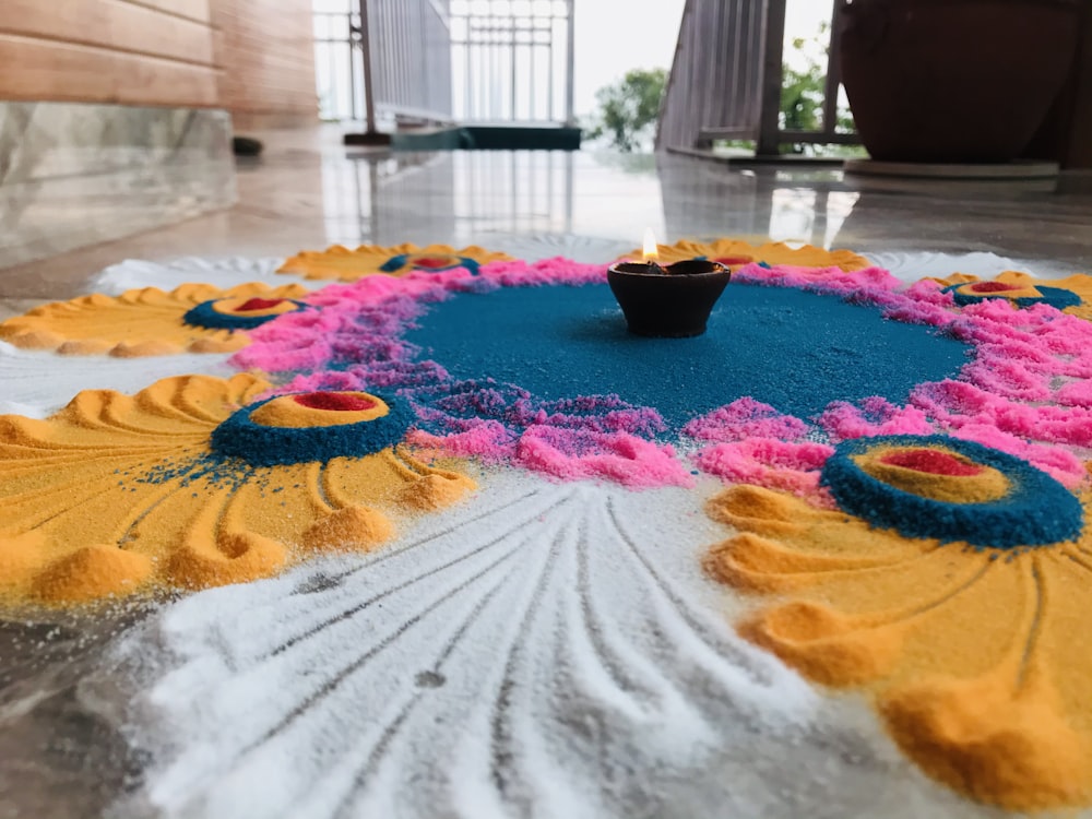 blue yellow and red floral table cloth