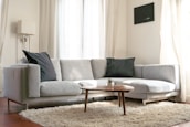 gray sofa with throw pillows