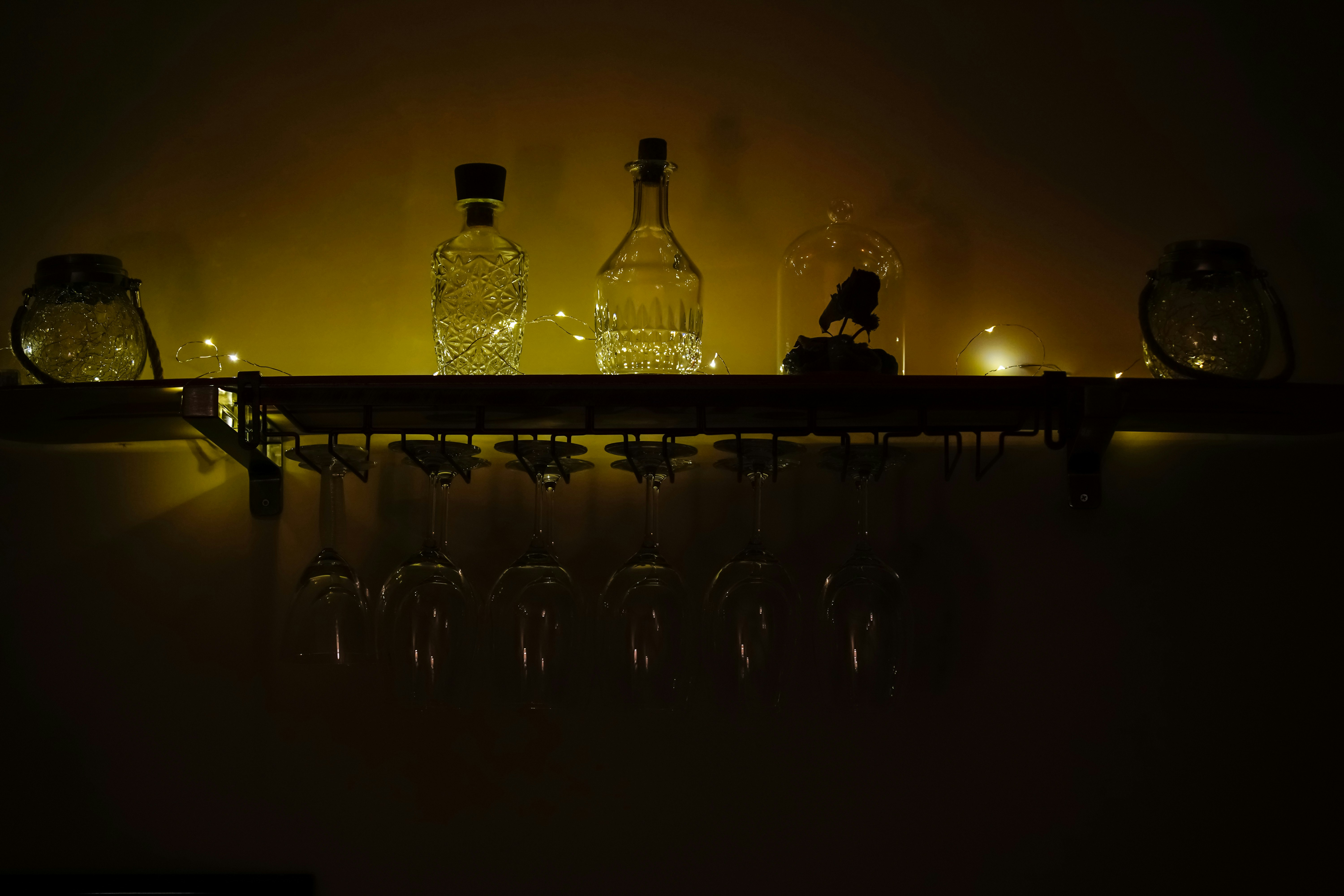 clear glass bottles on table