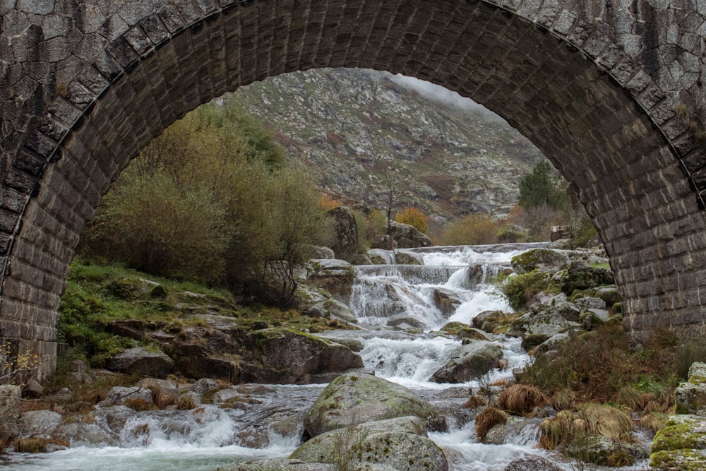 brown arch bridge over river