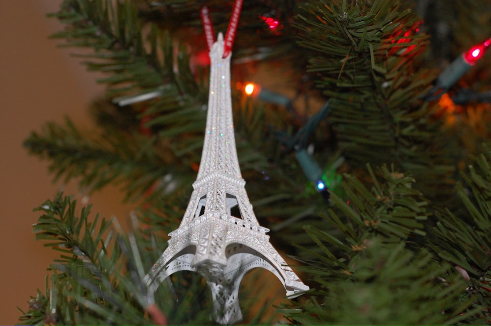 silver eiffel tower christmas tree ornament
