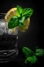 A refreshing glass of mint-infused water with fresh mint leaves and ice cubes.