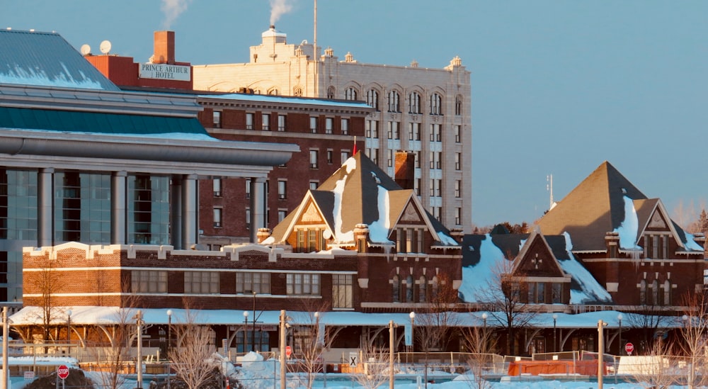 a large building with a lot of snow on top of it