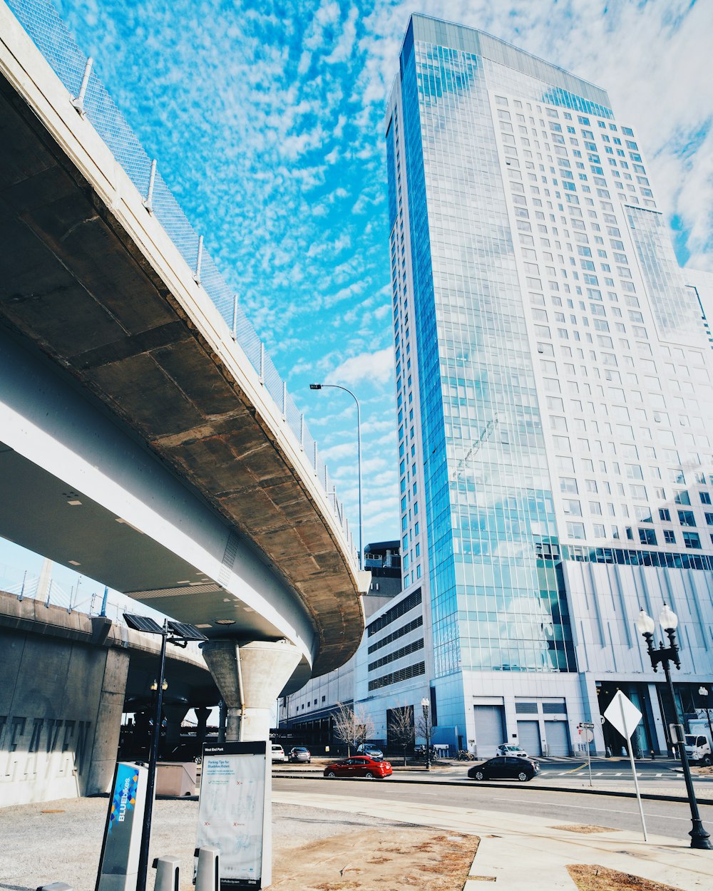 white and blue concrete building