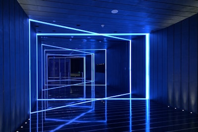 blue and white floor tiles