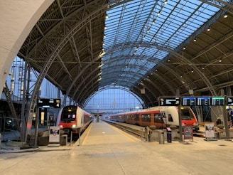 A modern urban train station showcasing advanced rail technology.