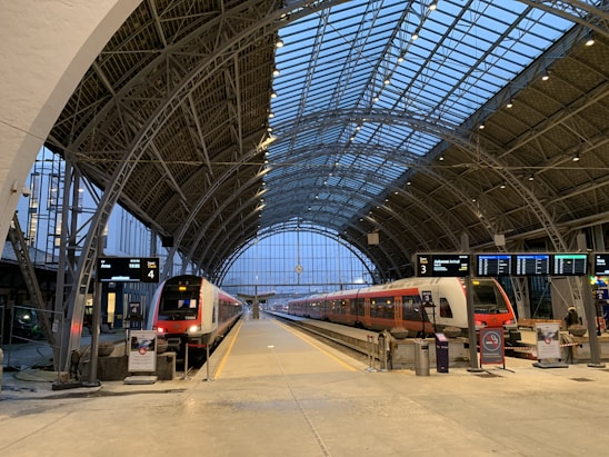 A modern urban train station showcasing advanced rail technology.