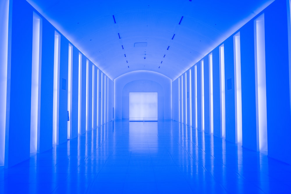 blue hallway with blue lights