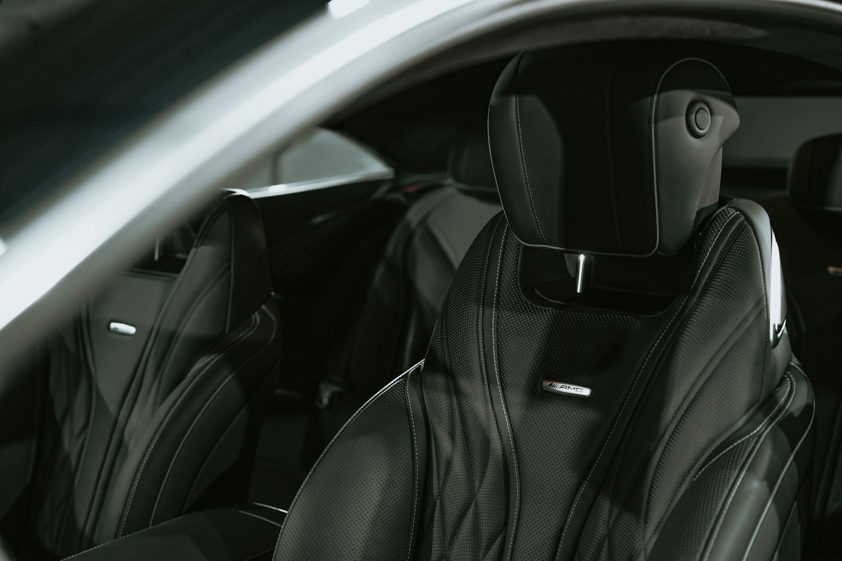Black leather seats of a car